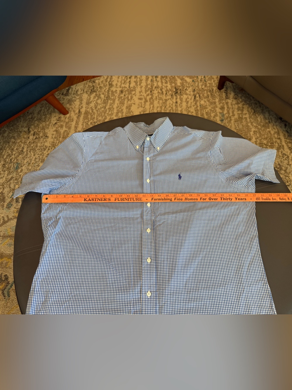 Ralph Lauren Gingham Micro Plaid Blue and White Short Sleeve Button Mens XL - Picture 5 of 9